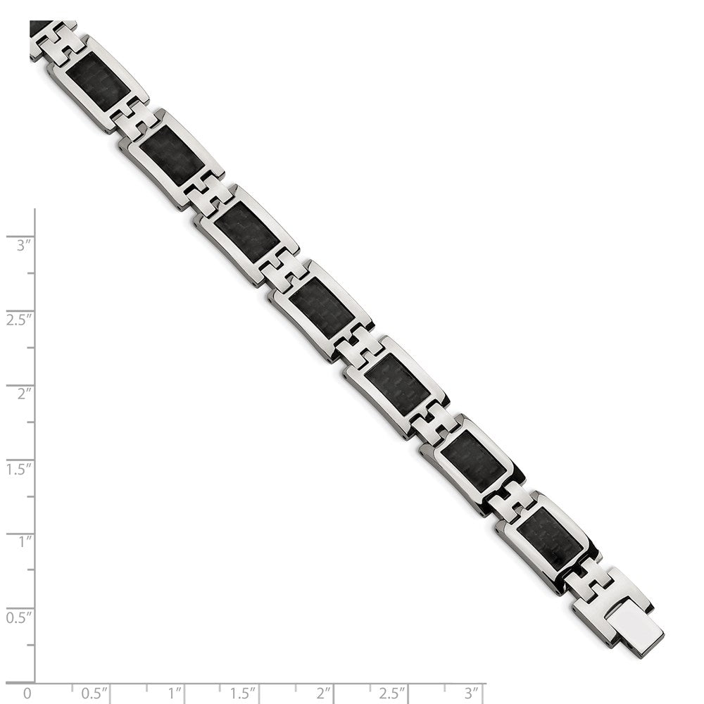 Stainless Steel Polished Black Carbon Fiber Inlay 9in Bracelet 9.25 inches