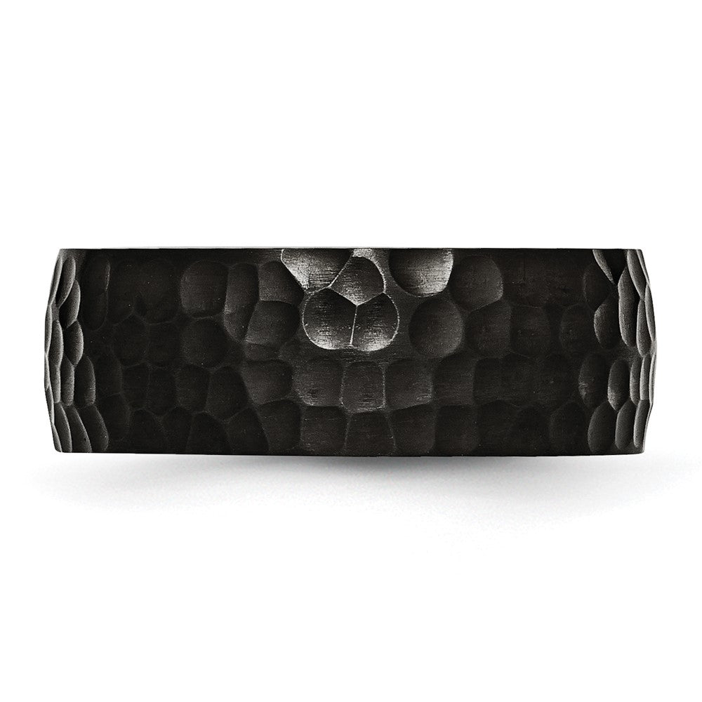 Titanium Brushed and Polished Hammered Black IP-plated 8mm Band Size - 10.5