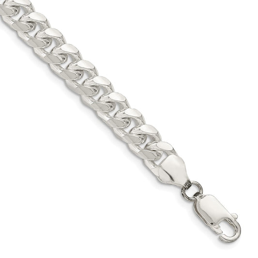 Sterling Silver 7.35mm Domed w/ Side D/C Curb Chain 9 inches