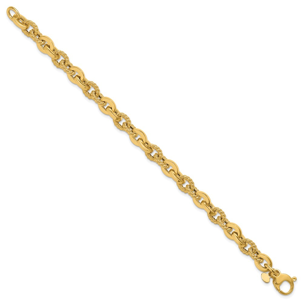 14K Polished and Textured Fancy Link Bracelet 7.5  inches