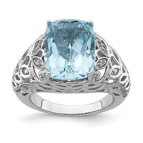 Sterling Silver Rhodium Sky Blue Topaz & Diam. Ring