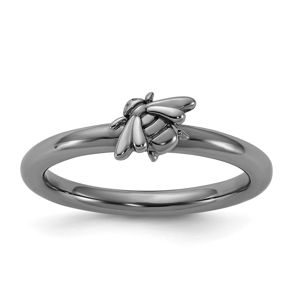 Sterling Silver Stackable Expressions Black Rhodium Bee Ring Size -7