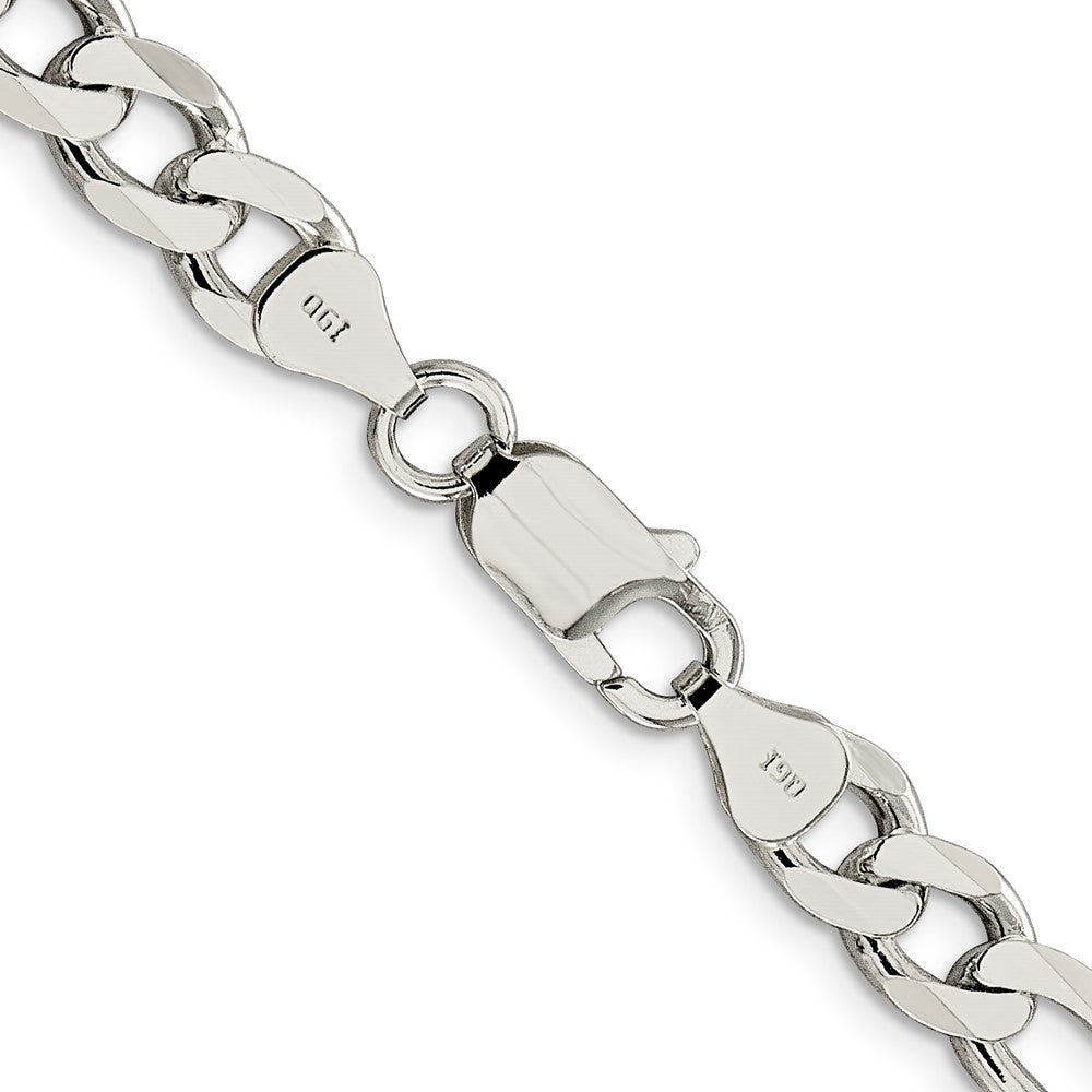 Sterling Silver 7.25mm Pav‚ Flat Figaro Chain 26 Inches