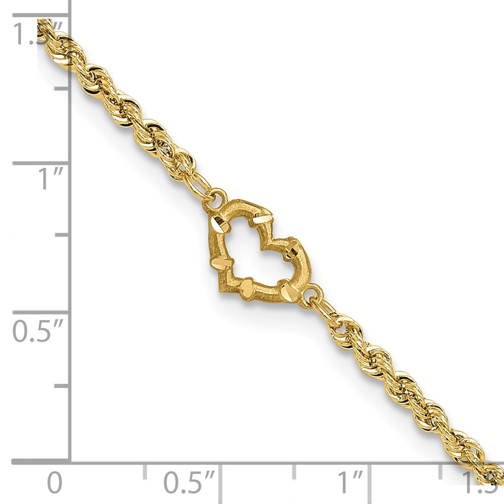 14k Diamond-cut Open Heart Rope Anklet 10 inches