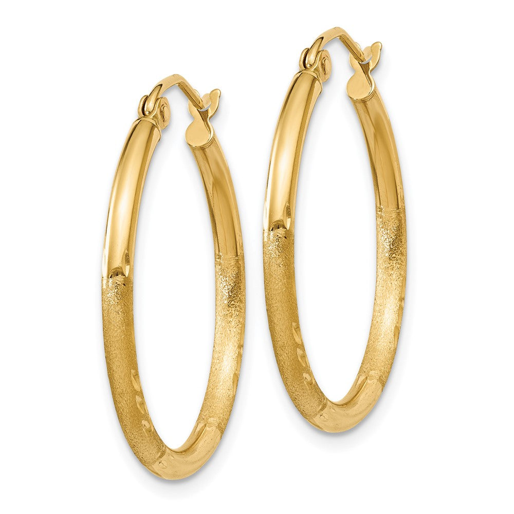 14k Satin and D/C 2mm Round Tube Hoop Earrings