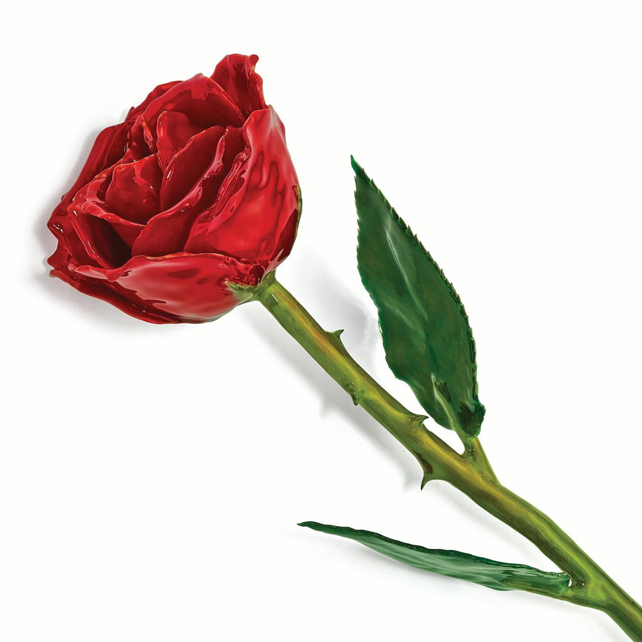 Lacquer Dipped Natural Red Rose w/Green Leaves & Stem