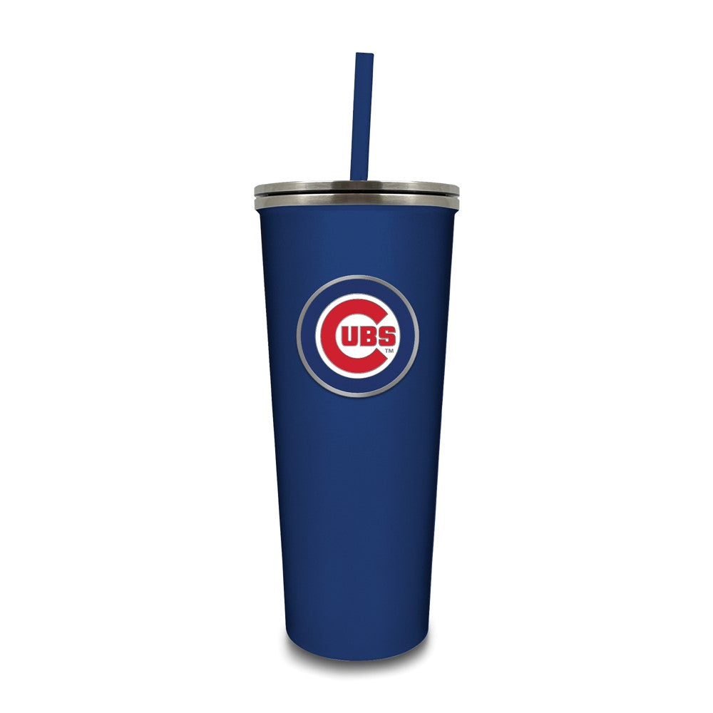 MLB Chicago Cubs Stainless Steel 24 ounce Skinny Tumbler with Emblem and Straw