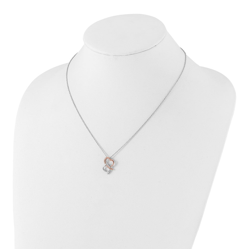 White Ice Sterling Silver Rhodium-plated Rose-tone 18 Inch Diamond Hearts Necklace with 2 Inch Extender 18 Inches