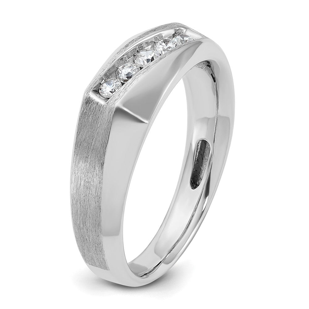 IBGoodman 14k White Gold Men's Polished and Satin 5-Stone 1/4 Carat AA Quality Diamond Ring Size 10