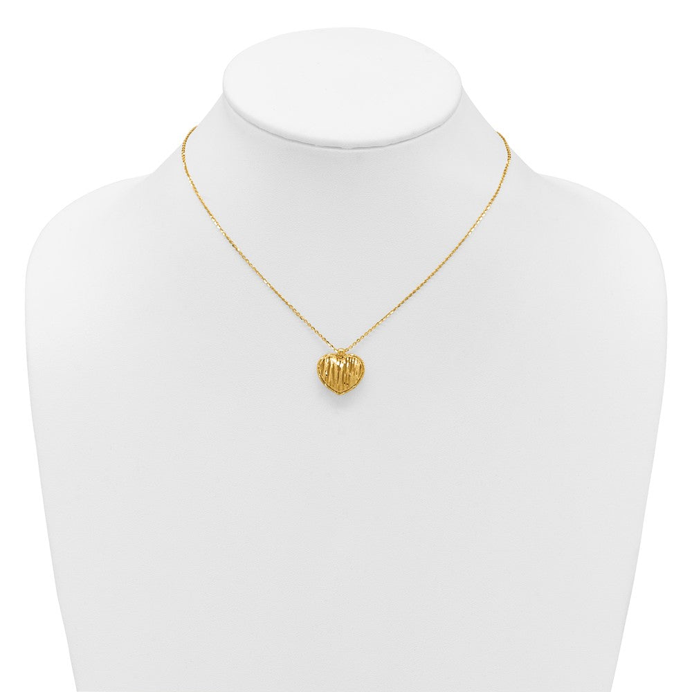 14K Polished / Dia-cut Puffed Heart w/2in ext. Necklace