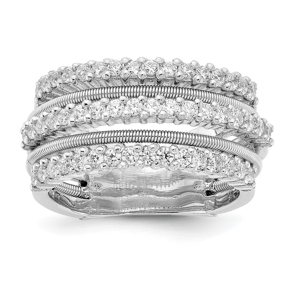 Cheryl M Sterling Silver Rhodium-plated Brilliant-cut CZ Textured and Layered Ring