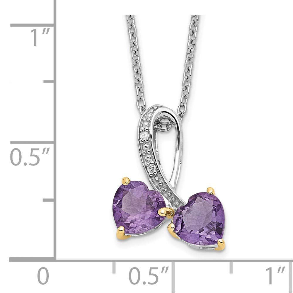 Brilliant Gemstones Sterling Silver with 14K Accent Rhodium-plated Amethyst and Diamond Heart 18 Inch Necklace with 2 Inch Extender 17 Inches