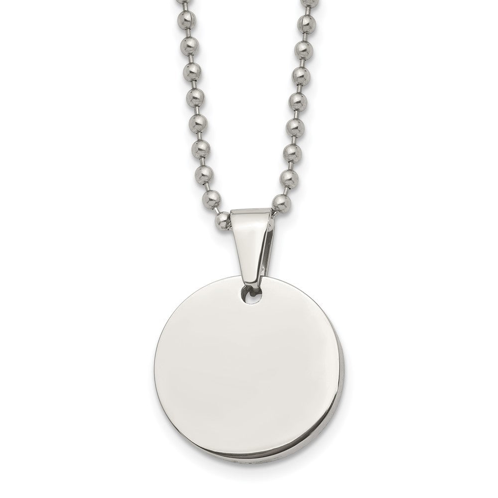 Stainless Steel Brushed & Polished Round 4mm Dog Tag 24in Necklace