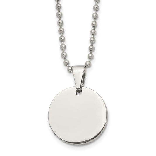 Stainless Steel Brushed & Polished Round 4mm Dog Tag 24in Necklace