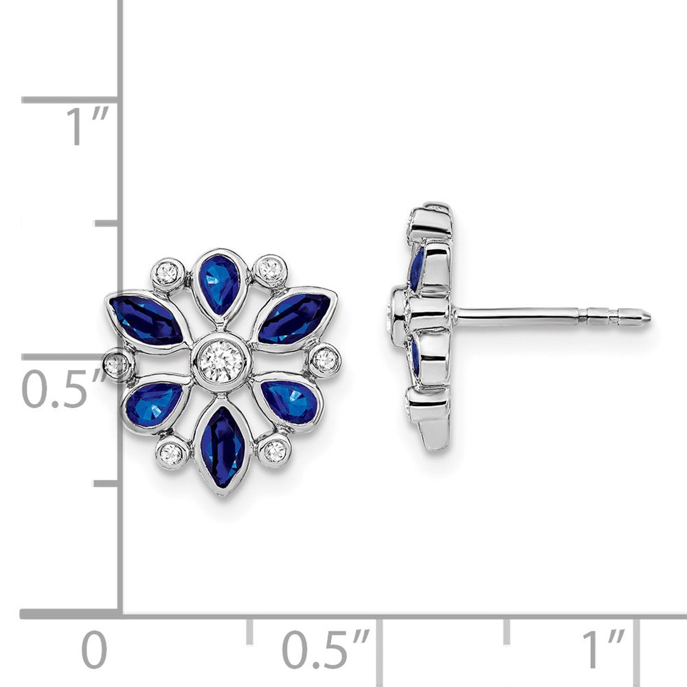 14k White Gold Sapphire and Diamond Post Earrings