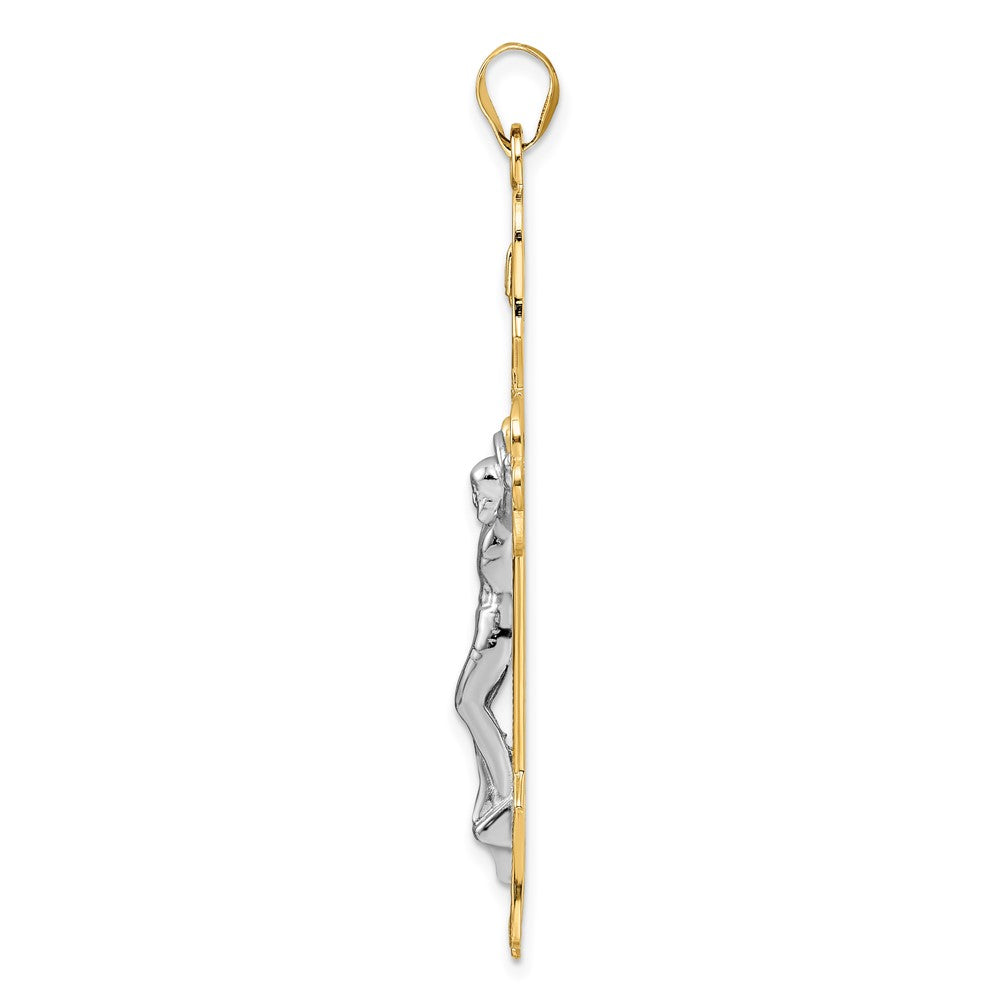 14k Two-tone Solid INRI Filigree Crucifix Pendant