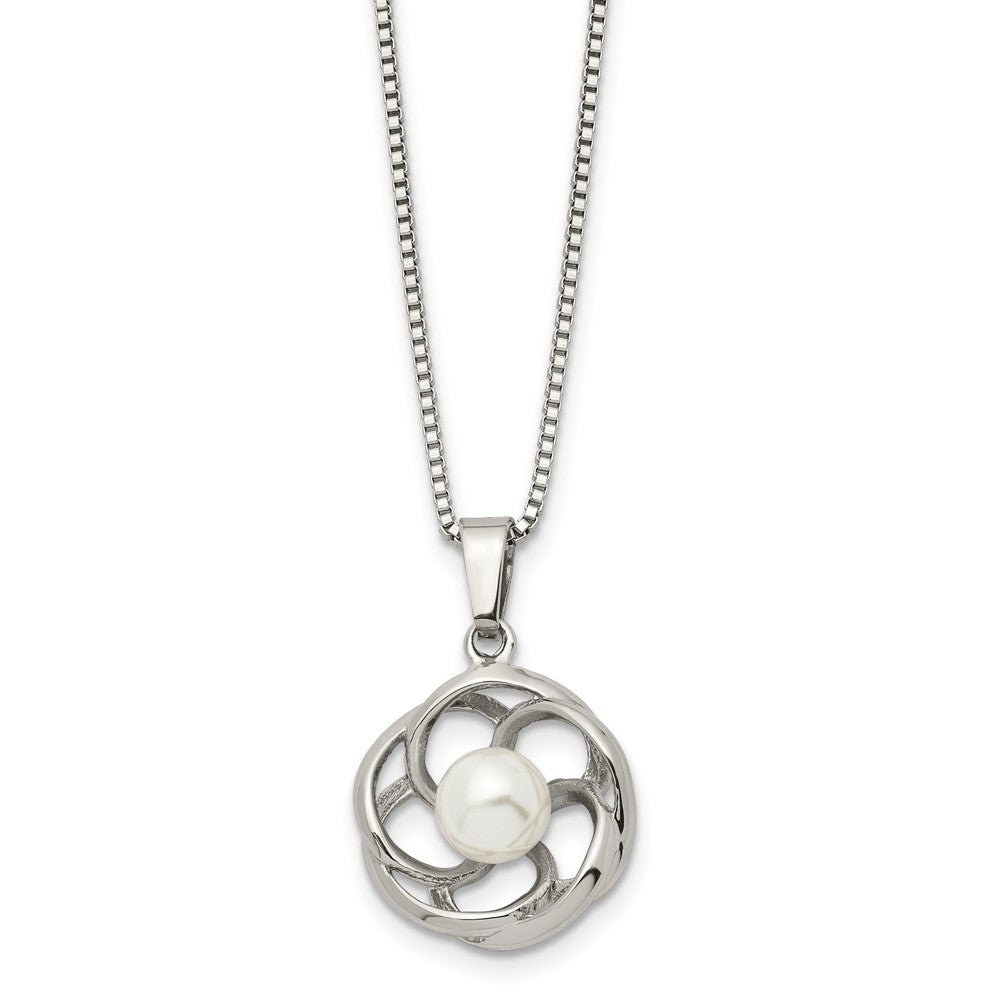 Stainless Steel Polished w/Freshwater Cultured Pearl 18in Necklace