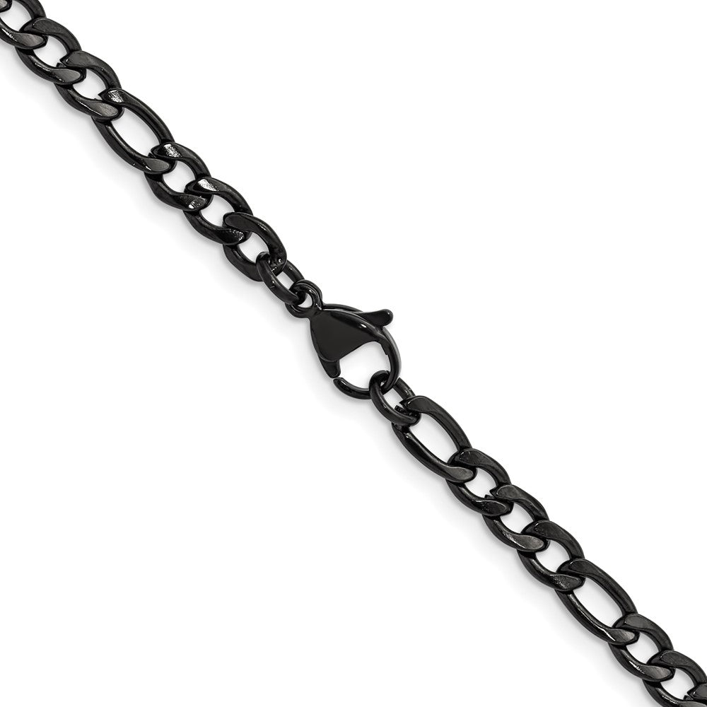 Chisel Stainless Steel Polished Black IP-plated 4.5mm 22 inch Figaro Chain