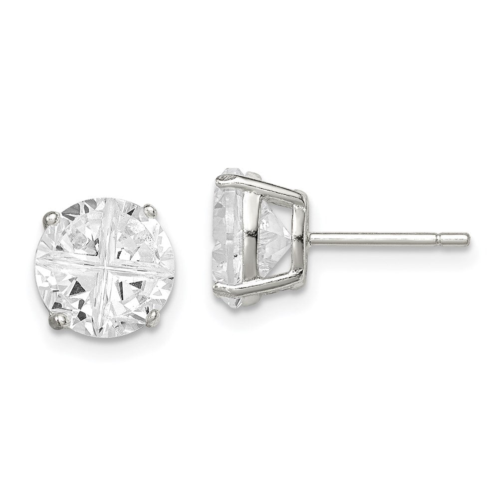 Sterling Silver Polished 11mm Round CZ Bezel Set Dangle Earrings