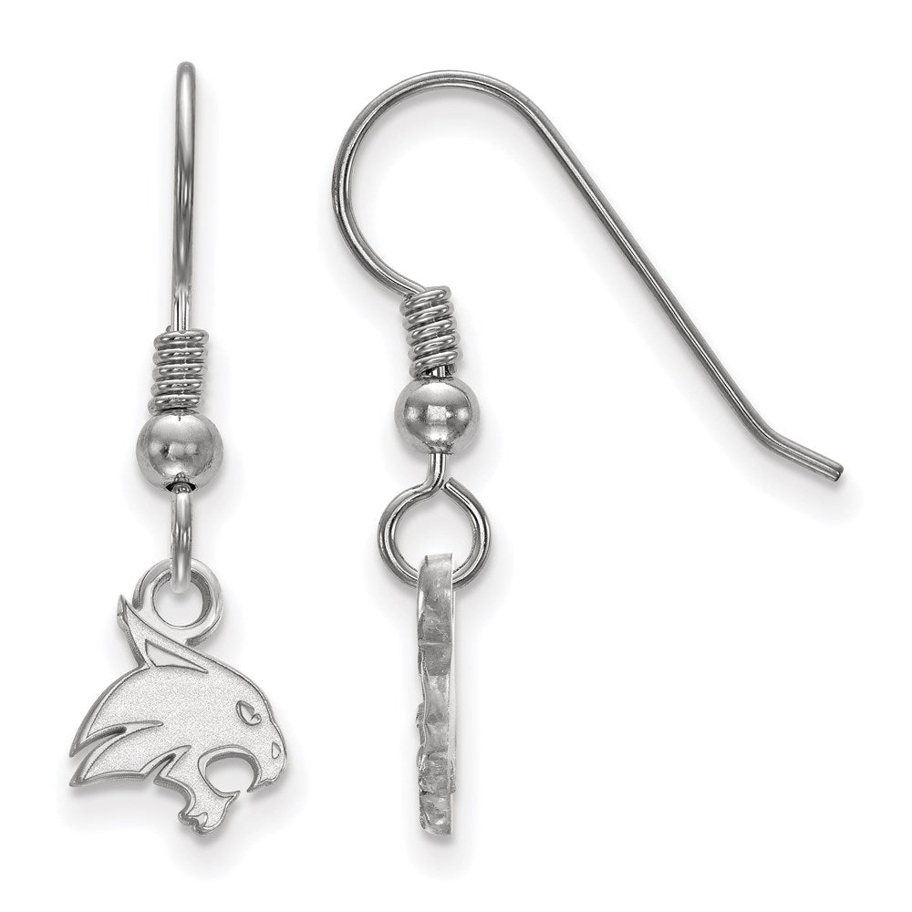Sterling Silver Rhodium-plated LogoArt Texas State University Bobcat Extra Small Dangle Wire Earrings QSS005TST