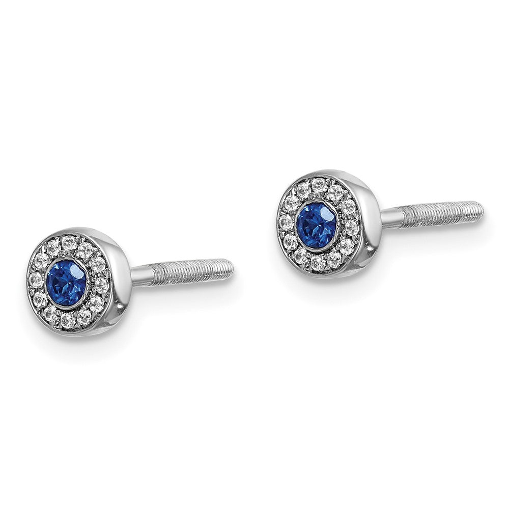 14k White Gold Diamond and Sapphire Halo Post Earrings