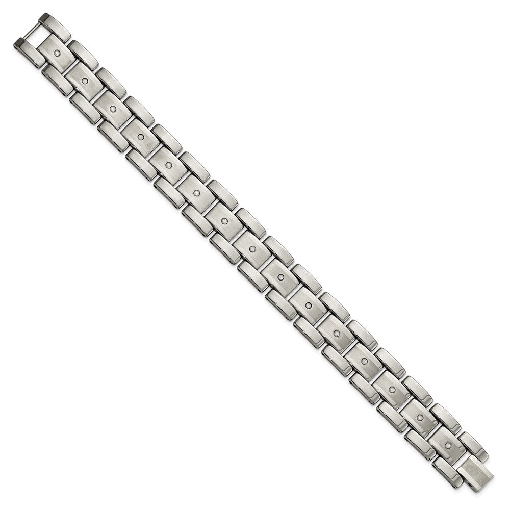 Tungsten Brushed and Polished with 1/3ct Diamonds 8.5in Bracelet 8.5 inches