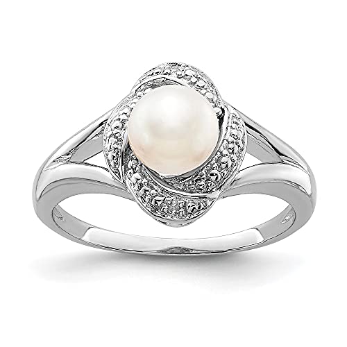 Sterling Silver Rhodium-plated Diam. & FW Cultured Pearl Ring
