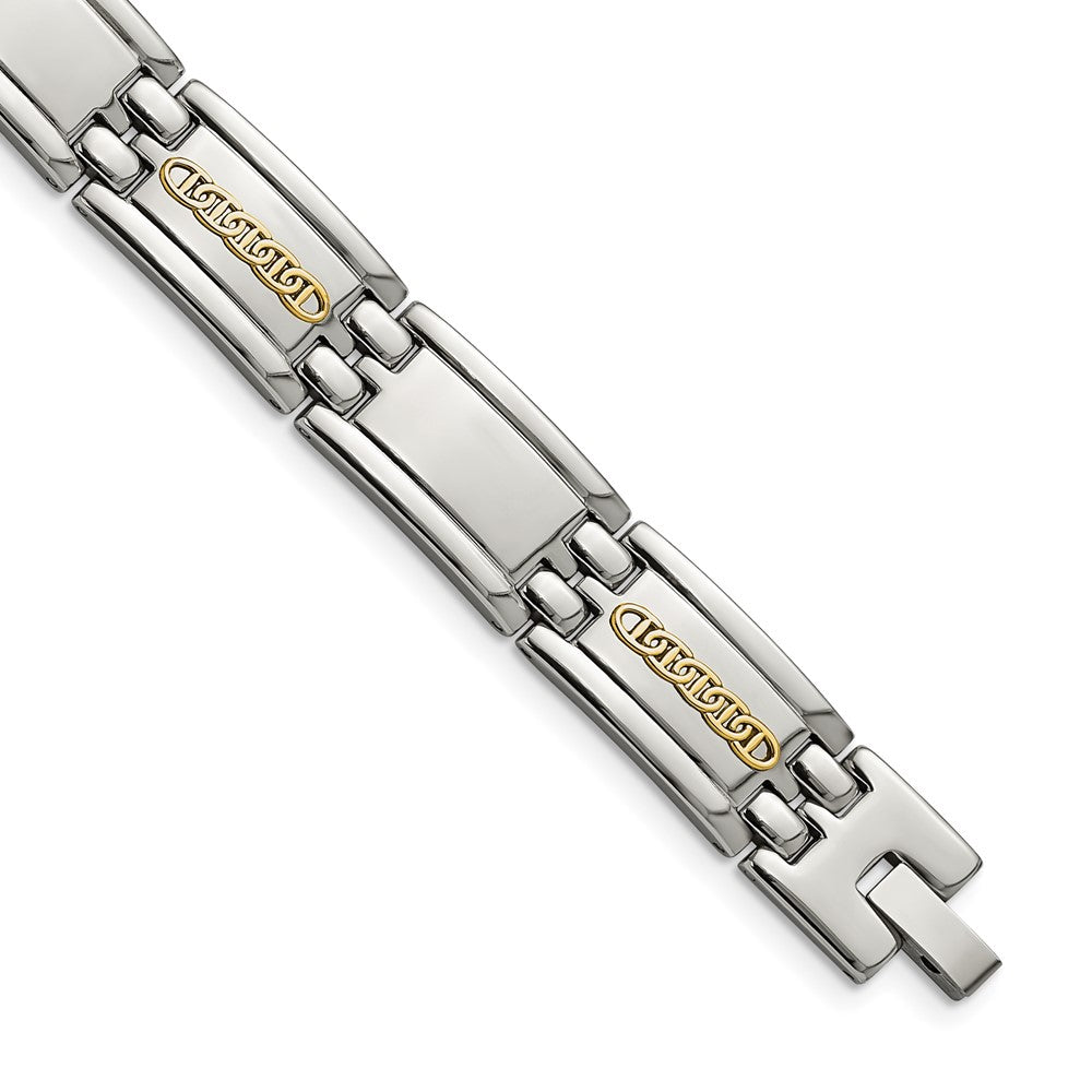 Stainless Steel with 14k Accent 8.75in Polished Link Bracelet 8.75 inches