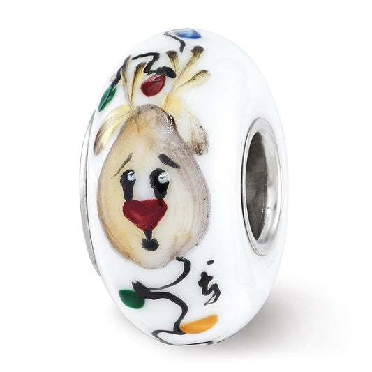 Finest Gold Sterling Silver Reflections White Ruby Reindeer with Lights Fenton Glass Bead