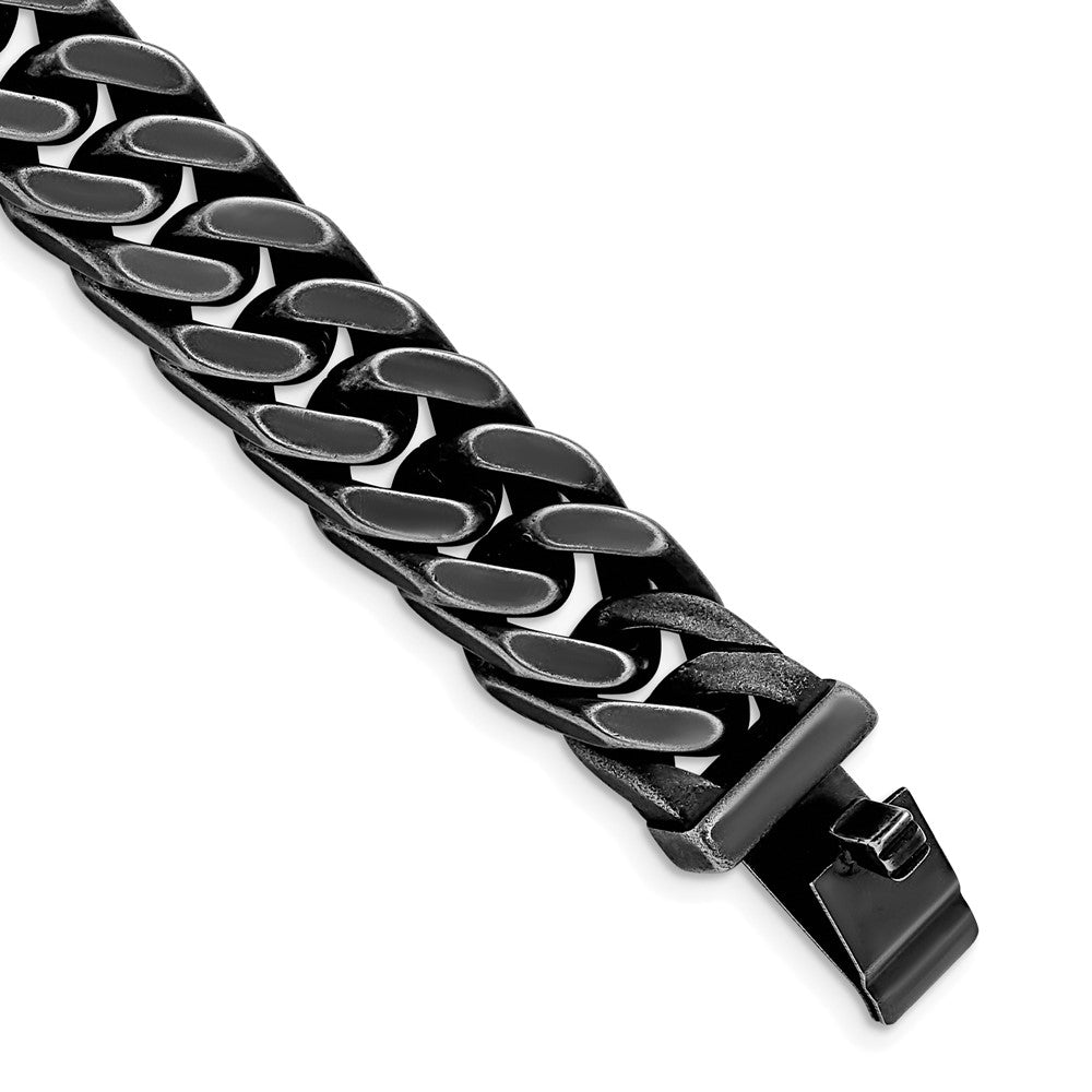 Stainless Steel Antiqued and Brushed 15mm Curb 8.5in Link Bracelet 8.5 inches