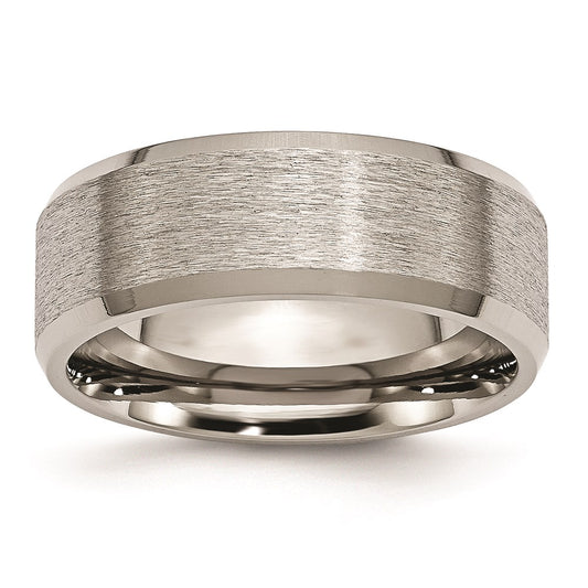 Titanium Satin and Brushed 8mm Beveled Edge Band Size - 9.5