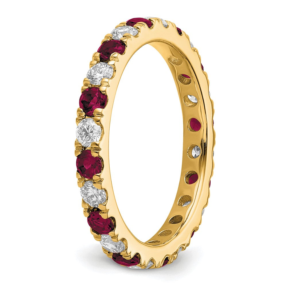 14k 3/4 carat Lab Grown Diamond VS/SI+ G+ and Lab Created Ruby Size 4 Eternity Band