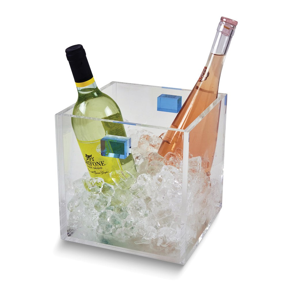 Lucite Clear Wine Cooler with Blue Handles