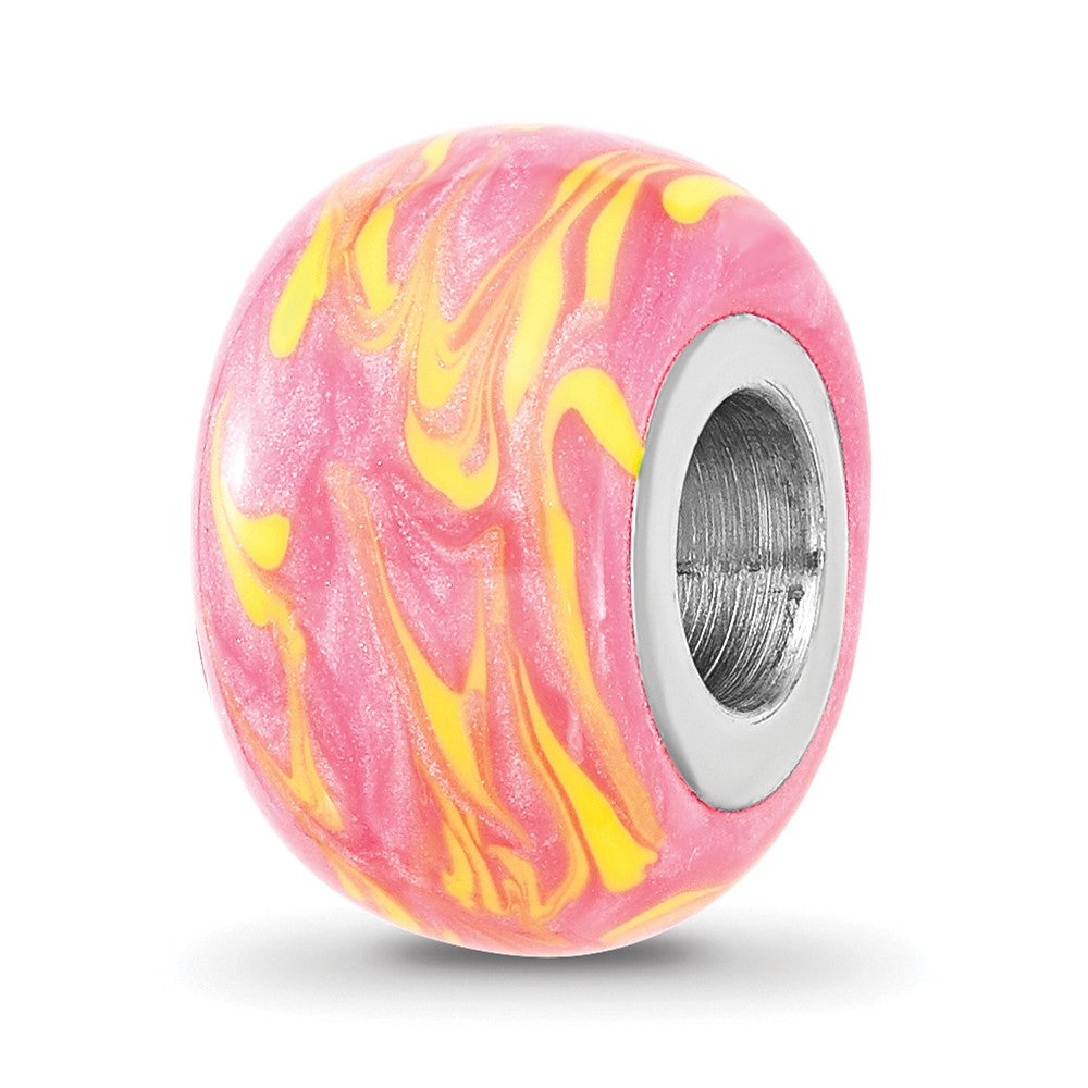 Sterling Silver Reflections Rhodium-plated Neon Pink & Orange Enamel Bead