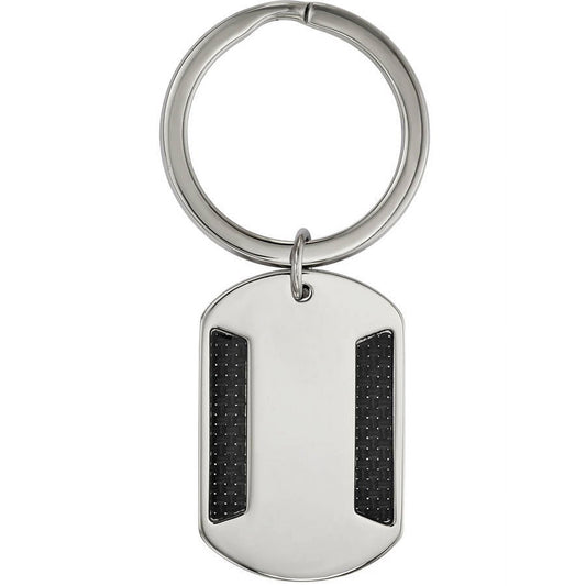 Stainless Steel Polished with Black Carbon Fiber Inlay Key Chain