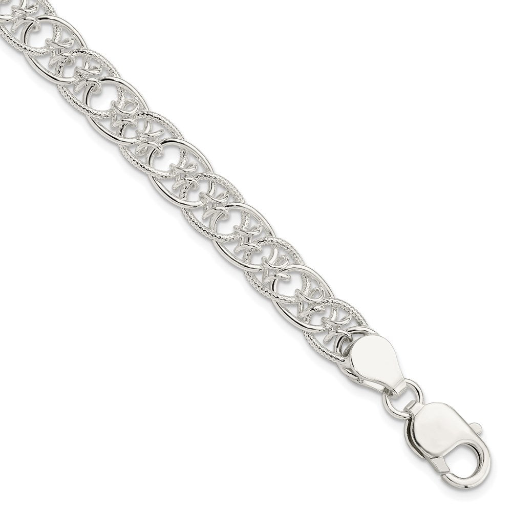 Sterling Silver Polished and Textured Fancy Bracelet 7.5 inches