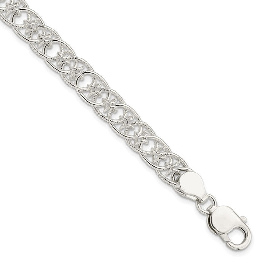 Sterling Silver Polished and Textured Fancy Bracelet 7.5 inches