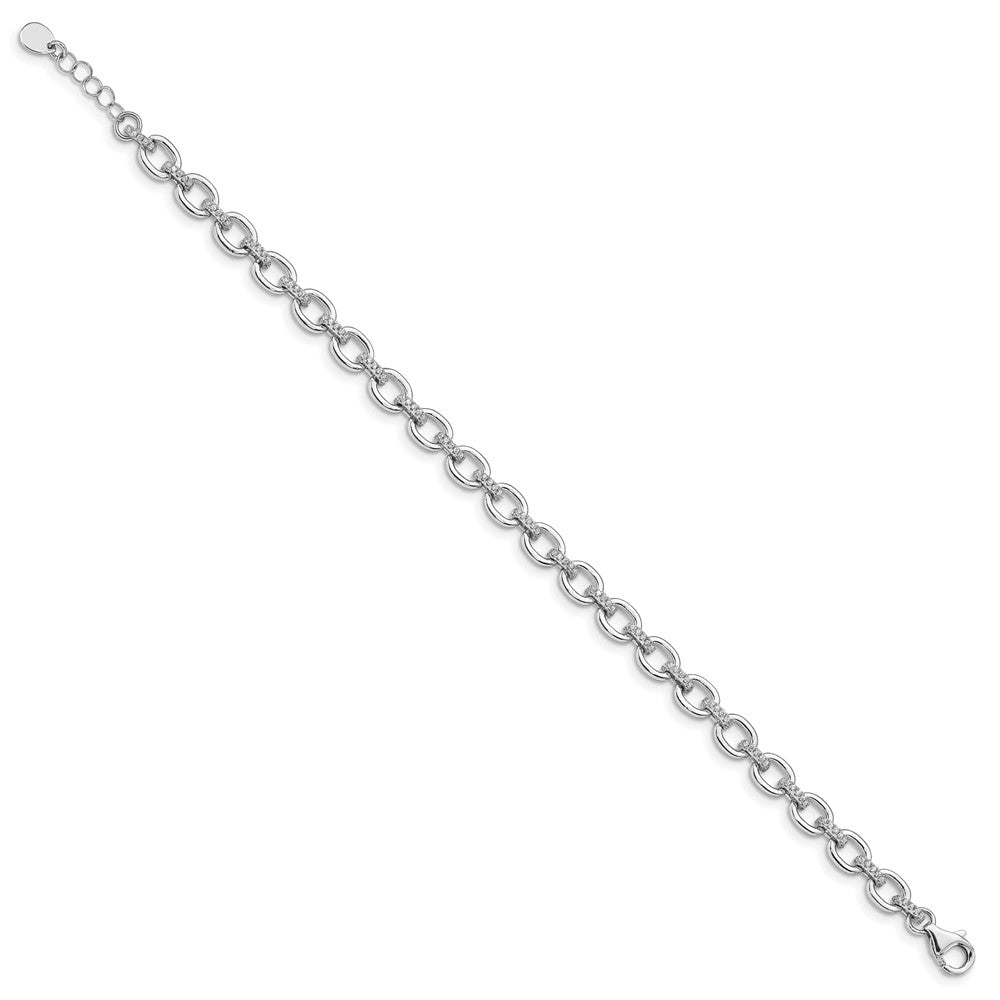 Sterling Silver Rhodium-plated CZ Cable Link w/.5in ext Bracelet 7 inches