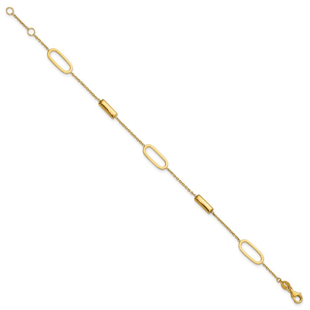 14K Polished Elongated Oval and Bar w/.5in Ext. Bracelet