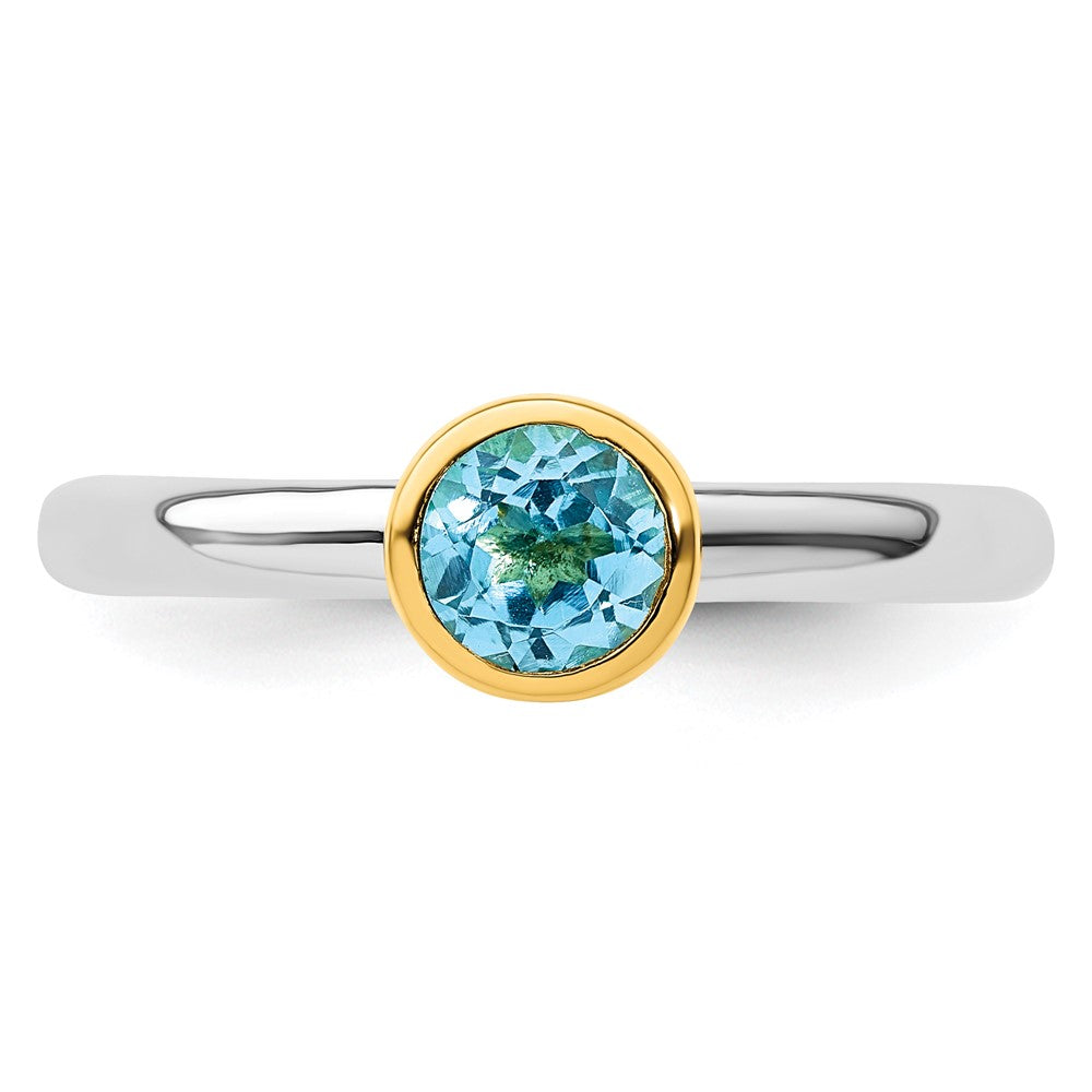 Sterling Silver Stackable Expressions w/Gold-plated Blue Topaz Ring Size -9