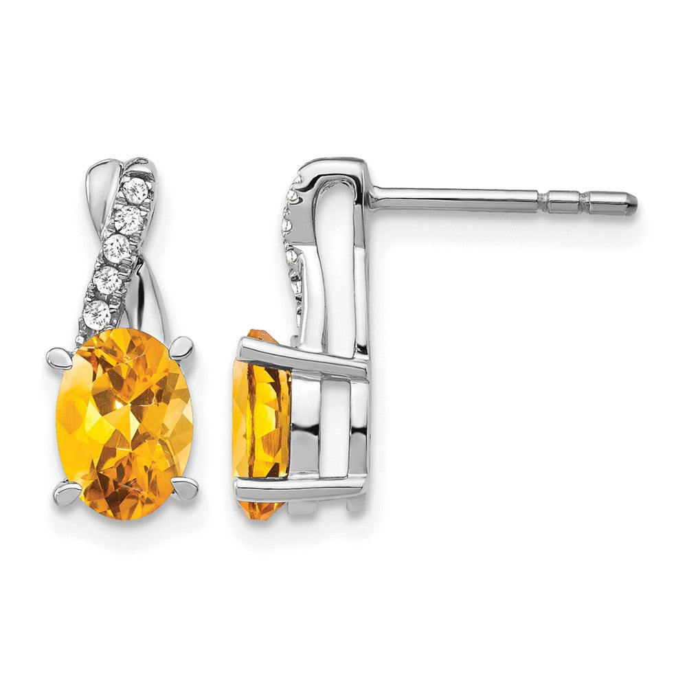 10kw Citrine & Diamond Earrings 7x5 Oval Citrine, Rd 10-1.1mm dia