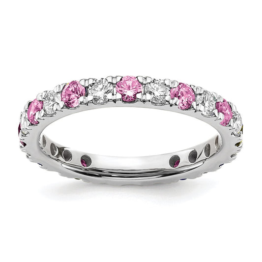 14k White Gold 7/8 carat Lab Grown Diamond VS/SI+ G+ and Lab Created Pink Sapphire Size 8.5 Eternity Band