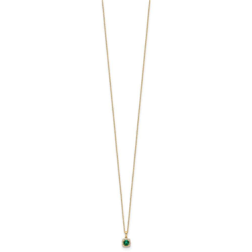 14k 1/10 carat Lab Grown Diamond VS/SI+ G+ and Created Emerald 18 inch Pendant Necklace