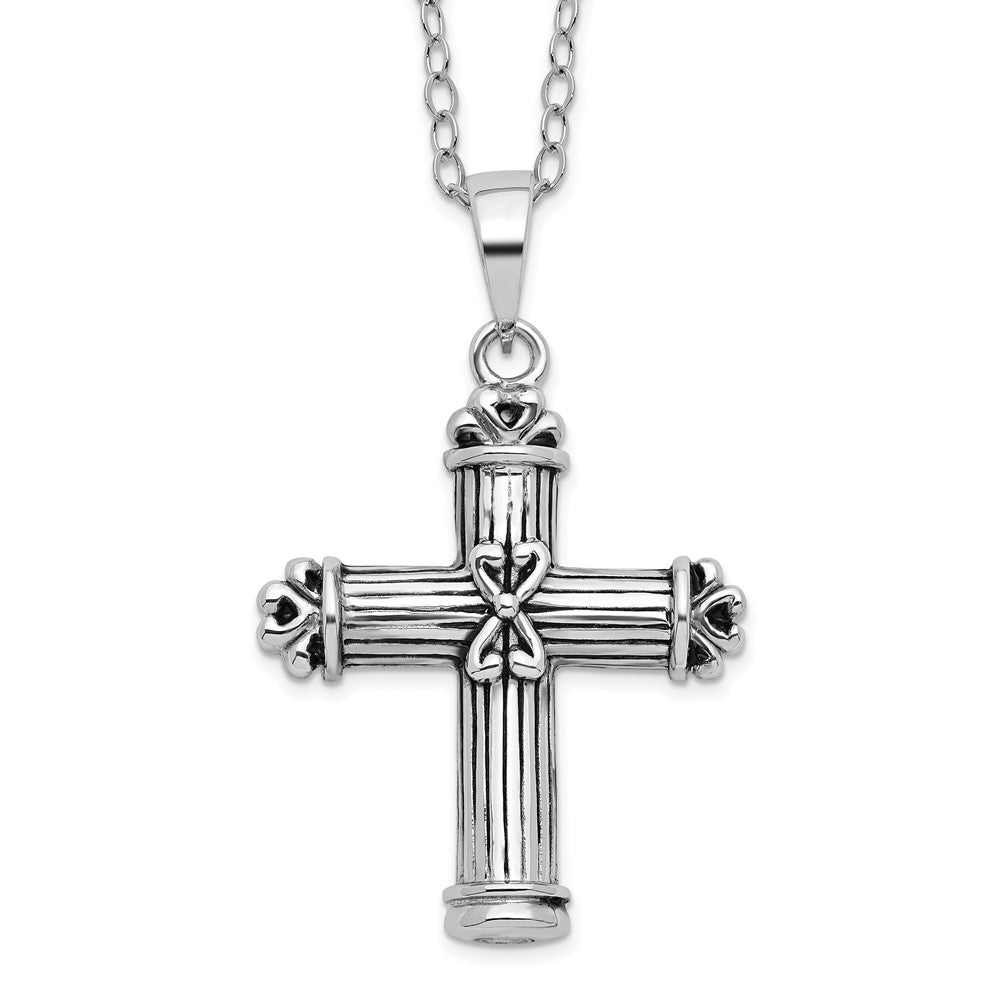 Sentimental Expressions Sterling Silver Rhodium-plated Antiqued Cross Ash Holder 18 Inch Necklace 18 Inches