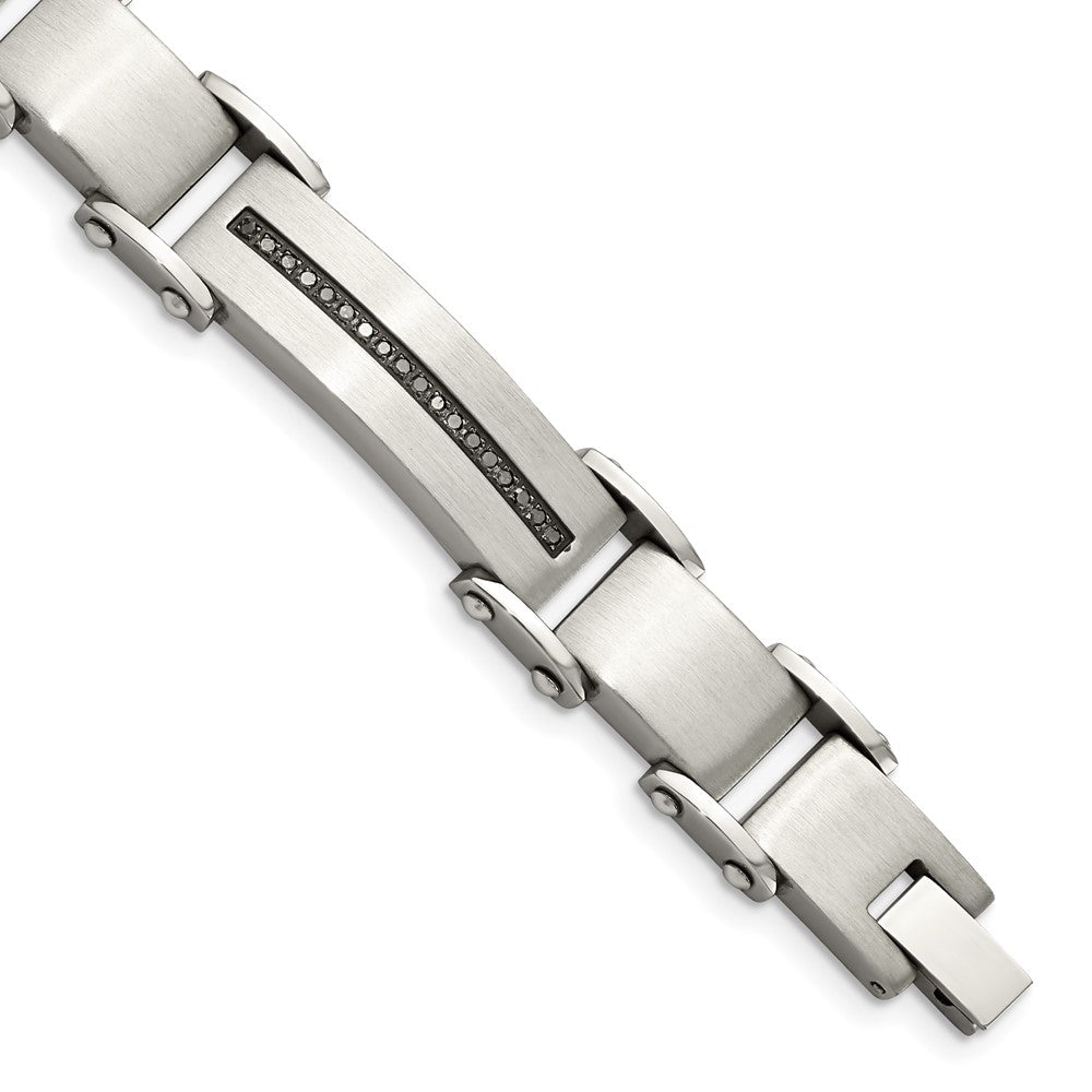 Stainless Steel Brushed and Polished with Black Diamonds 8.5in Bracelet 8.5 inches