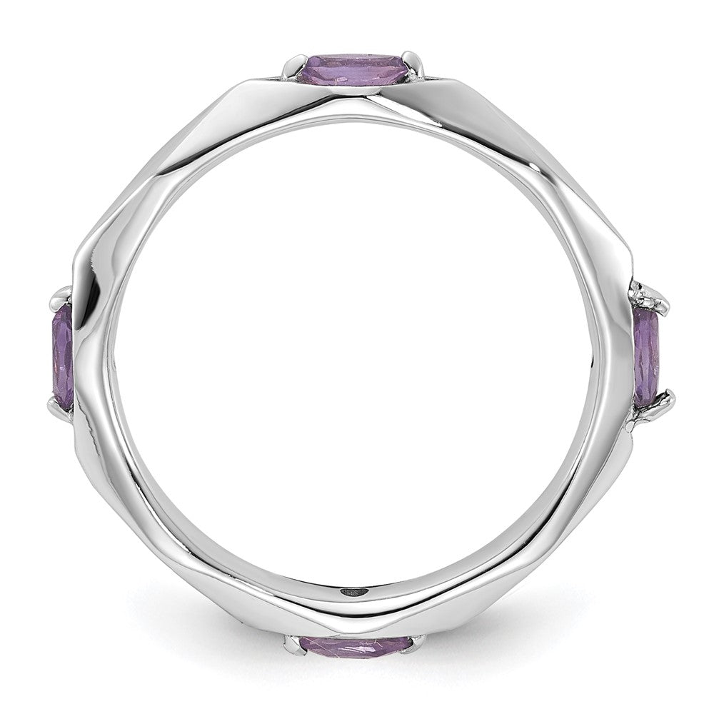 Sterling Silver Stackable Expressions Rhodium-plated Amethyst Ring Size -9