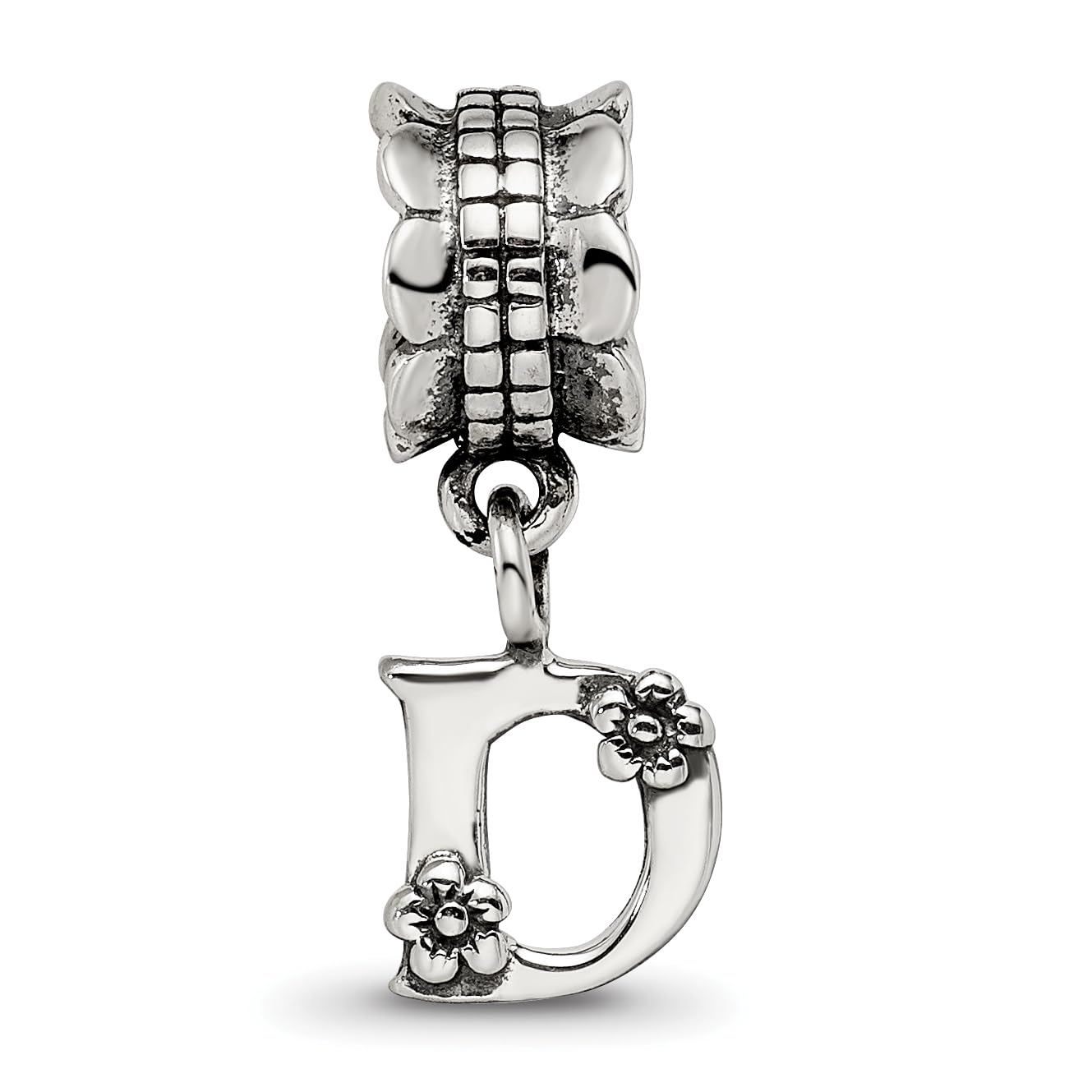 925 Sterling Silver Polished Artisan Oxidized Reflections Letter Name Personalized Monogram Initial D Dangle Bead Charm