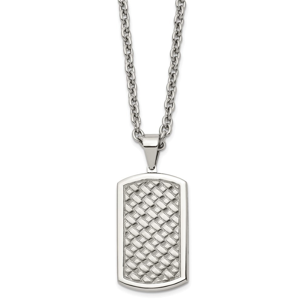 Stainless Steel Polished Weaved Pattern Dog Tag 24in Necklace