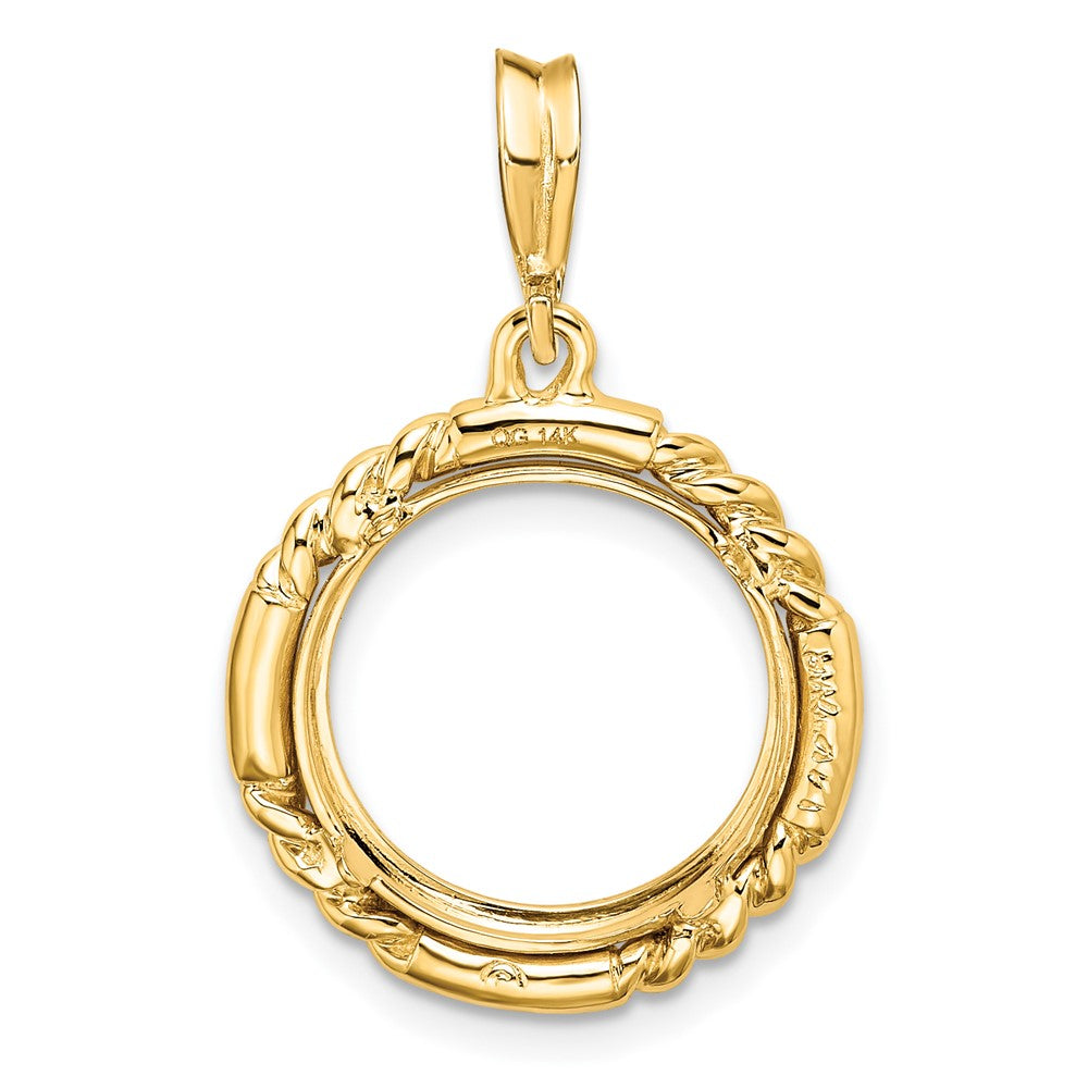 Wideband Distinguished Coin Jewelry 14k Polished Quadruple Twist and Bright 13.0mm Prong Coin Bezel Pendant