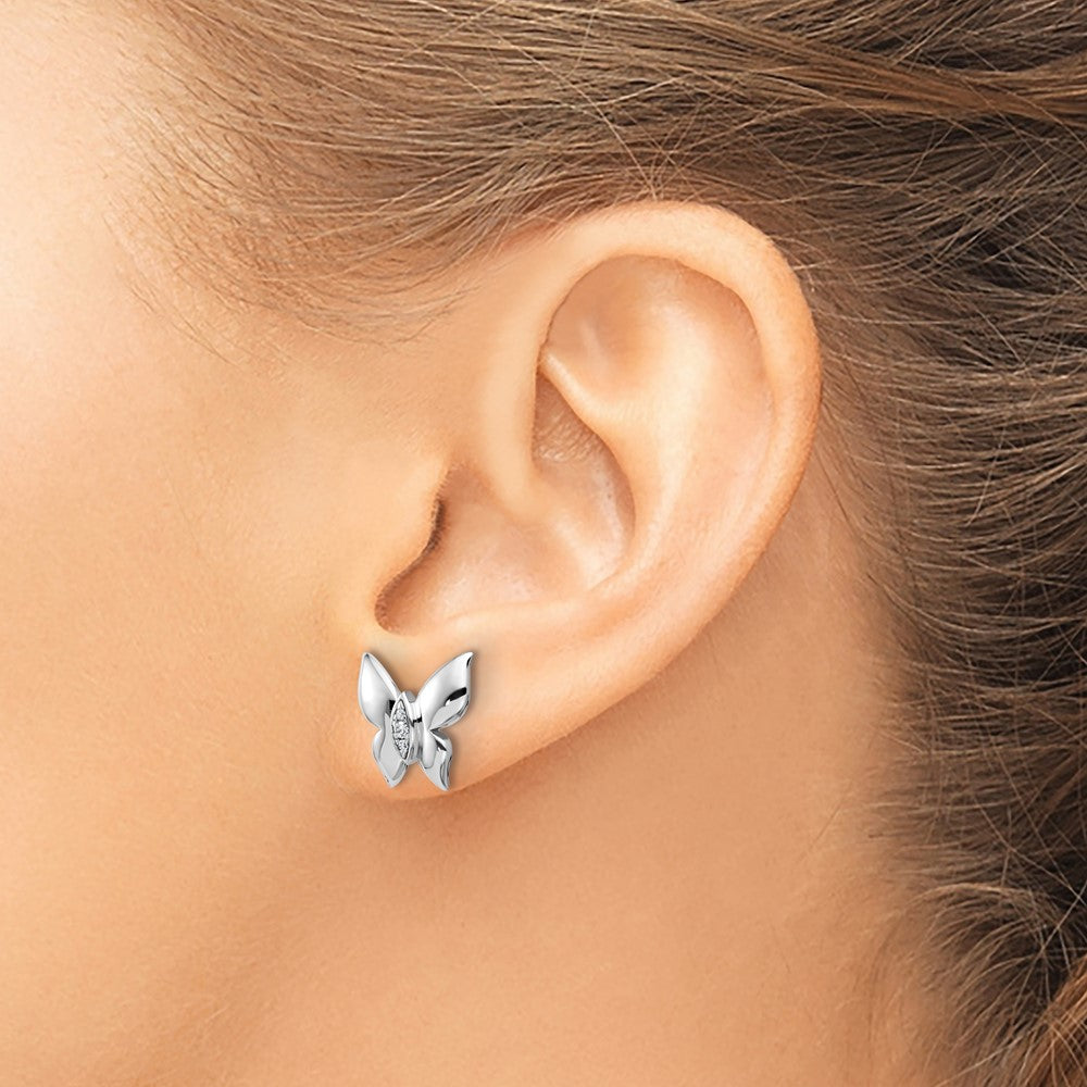 White Ice Sterling Silver Rhodium-plated Diamond Butterfly Post Earrings